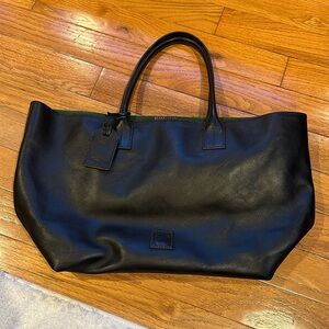 Black leather tote bag